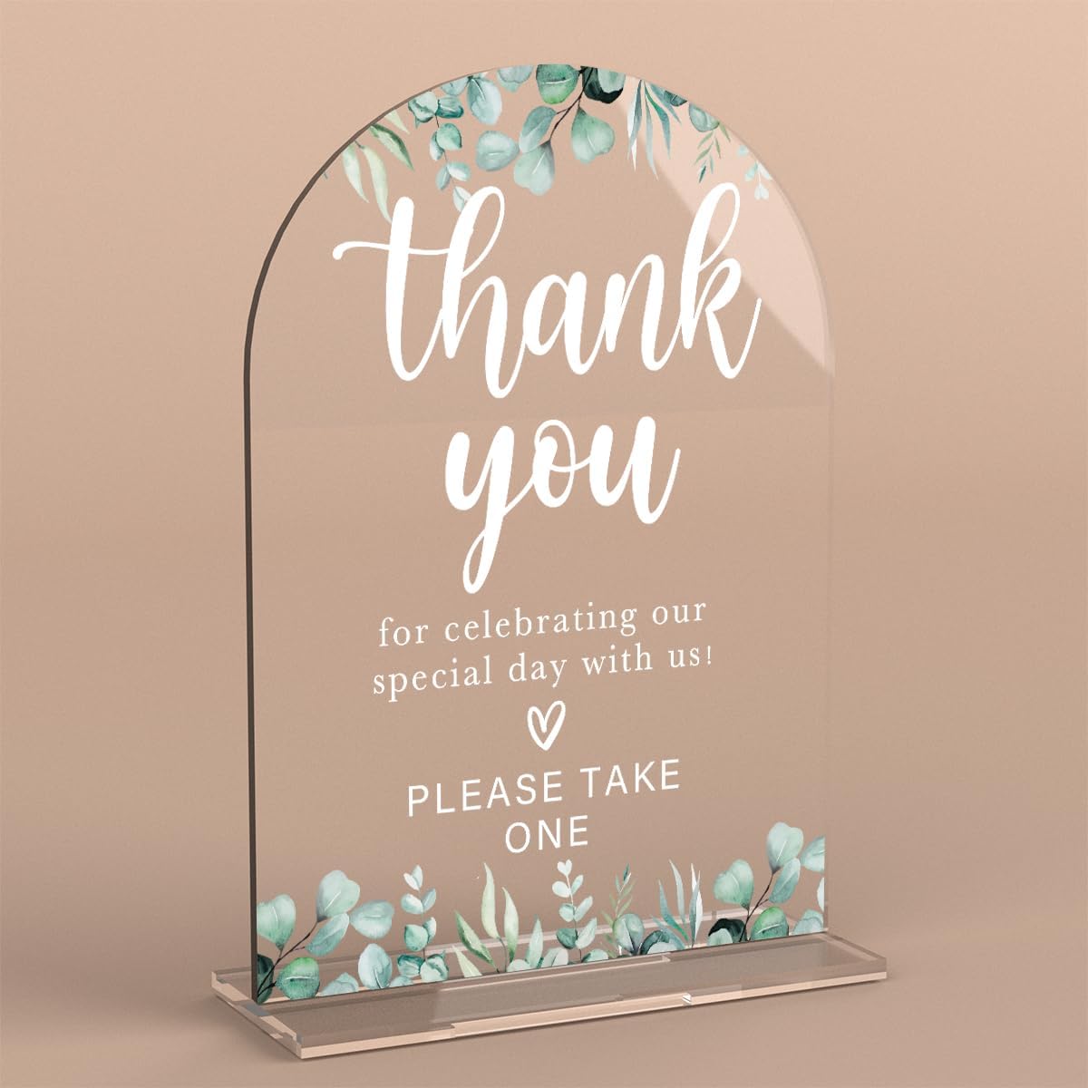 Acrylic Wedding Sign Thank You Signs for Ceremony Modern Calligraphy Arch Acrylic Table Top Signs for Wedding Reception and Event Party Table Decor (Eucalyptus Leaves)