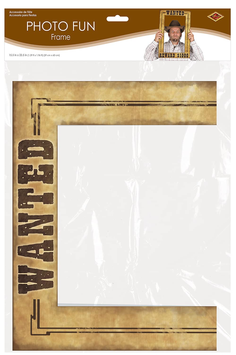 Beistle Western Wanted Photo Fun Frame – Lightweight Cardstock Paper Photo Booth Prop for Wild