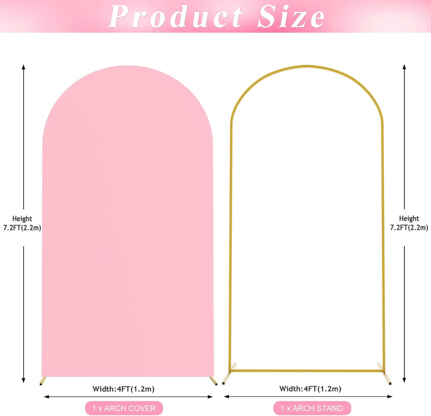 Wokceer 7.2 FT Wedding Arch Backdrop Stand and Arch Cover Metal Arch Stand with Arch Stand Cover for Birthday Party Wedding Ceremony Bridal Baby Shower Event Decor