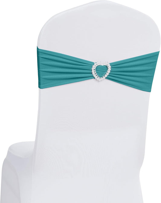 Howhic Pack of 60 Spandex Chair Sashes Bows Stretch Chair Cover Band with Buckle Slider Universal Elastic Chair Ties for Wedding Banquet Party Event Decoration (Turquoise)