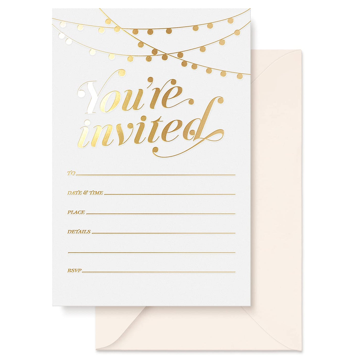 S&O Party Invitations! 25 Gold Foil Traditional Invitations with Envelopes, Wedding, Baby, & Bridal