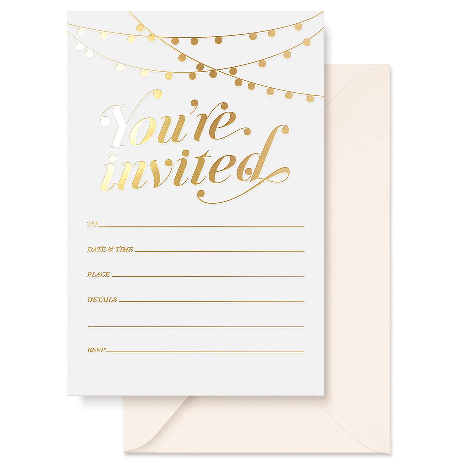 S&O Party Invitations! 25 Gold Foil Traditional Invitations with Envelopes, Wedding, Baby, & Bridal