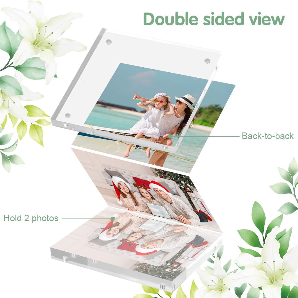5x7 Acrylic Picture Frame 10 Pack, Clear Picture Frames Double Sided Magnetic Acrylic Frames Freestanding Photo Block Frame Desktop Display Floating Frameless Frame Stand