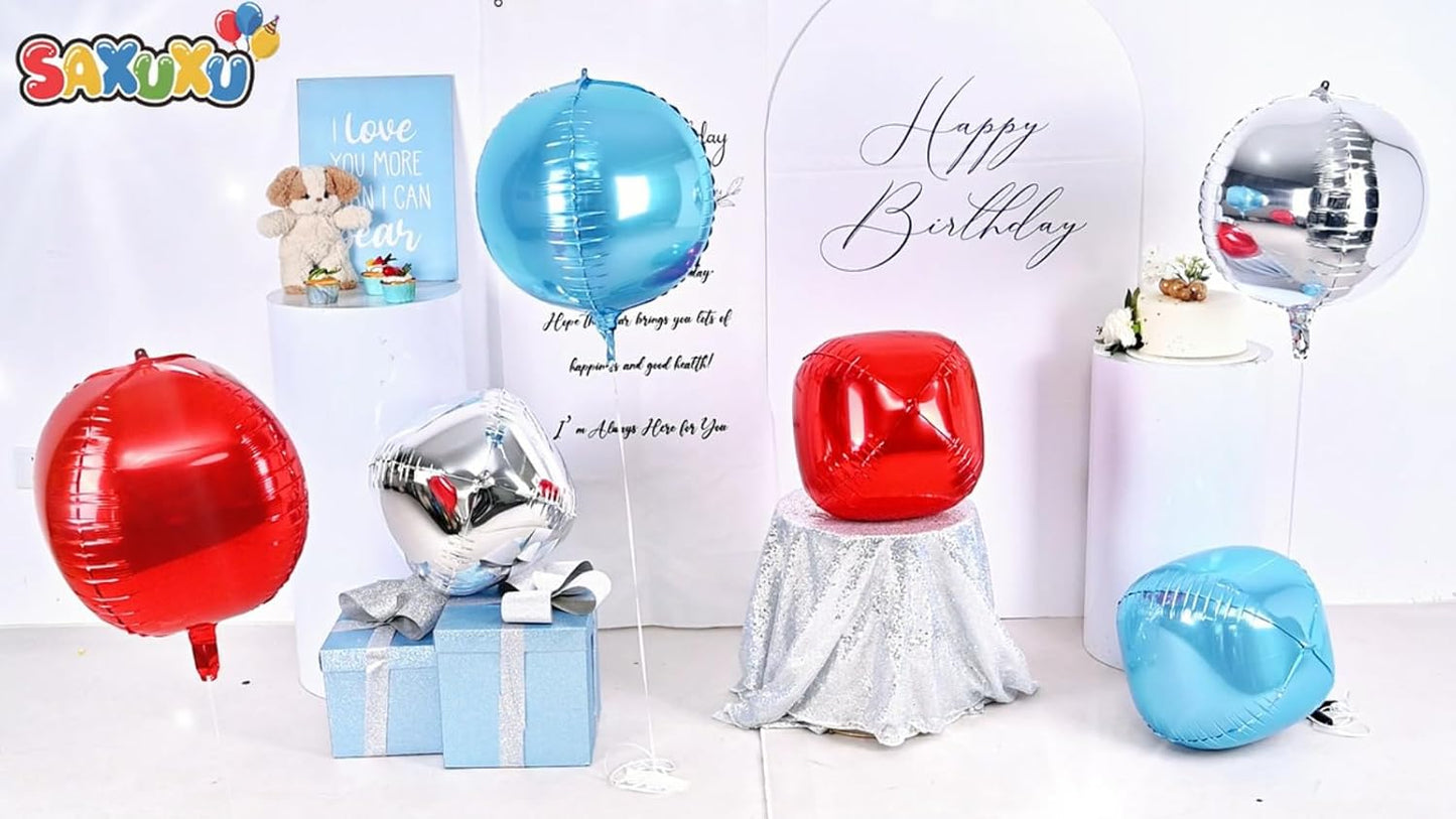 Red Blue Silver Giant 4D Foil Balloons, 6 Pcs Large Metallic Red and Blue Round Balloons, 22 Inch Big Round Foil Balloon for Birthday Party Baby Shower Graduation Wedding Decorations