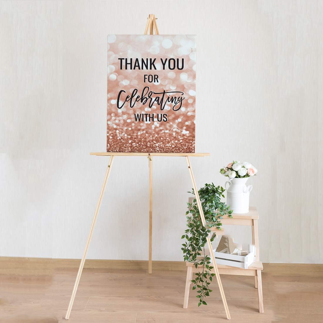 Andaz Press Extra Large Wedding Easel Board Party Sign, 12x18-inch, Glitzy Faux Rose Gold Glitter, Thank You for Celebrating With Us, 1-Pack