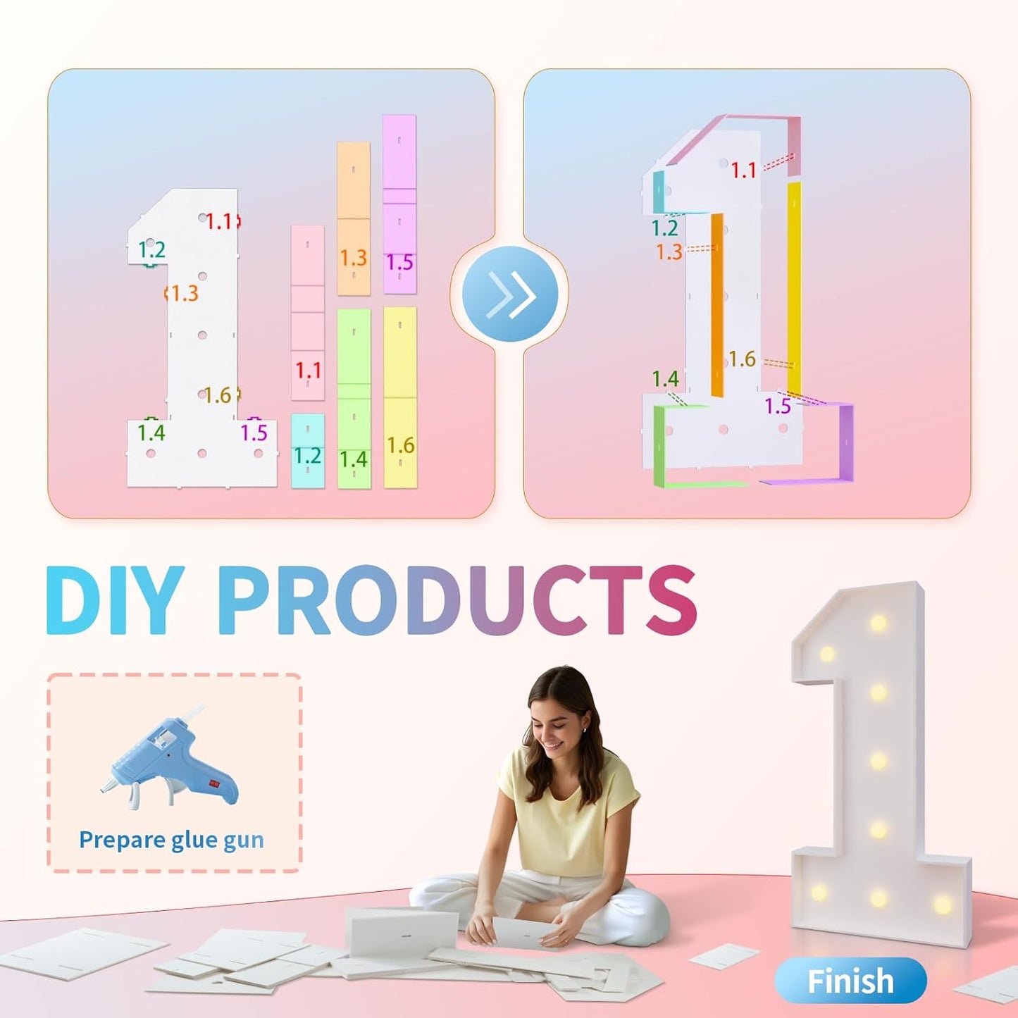 imprsv 3FT Marquee Numbers, Light Up Numbers for 3rd 30th Birthday Decorations Anniversary Party Decor, Number 3 Light Up Number, Pre-Cut Foam Board Kit