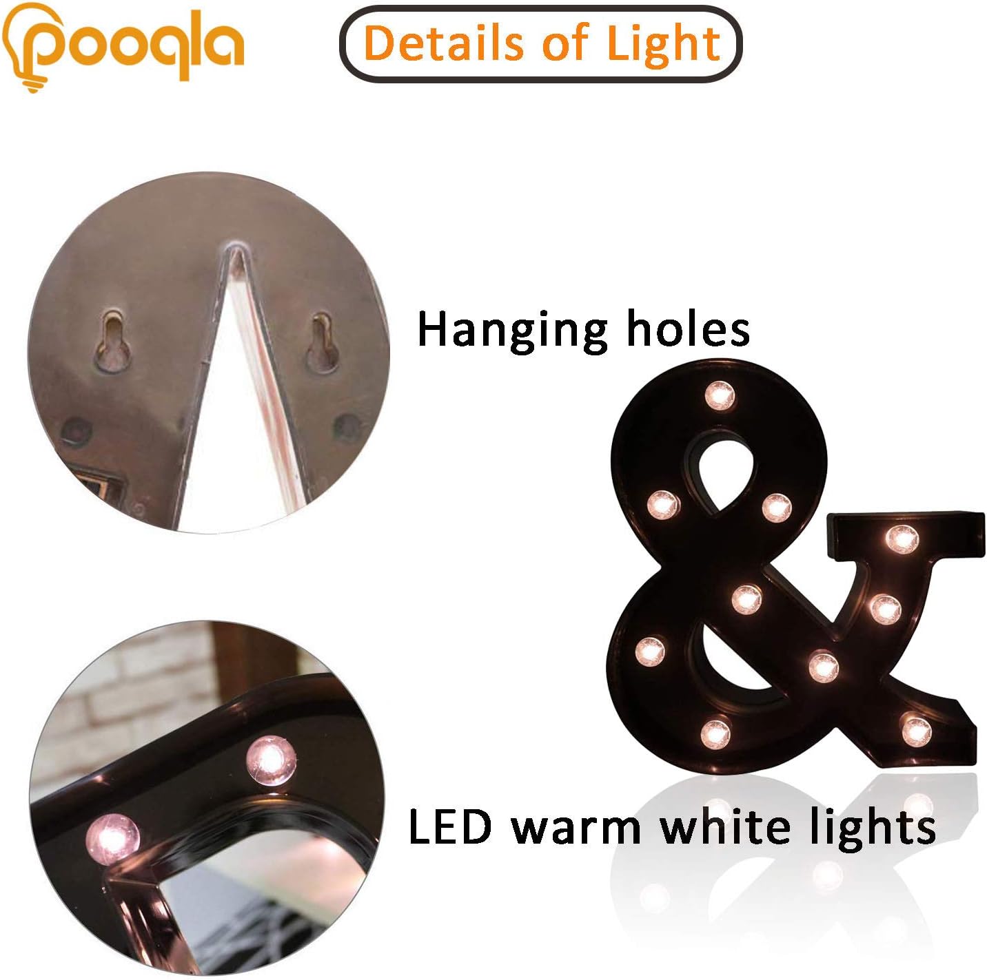 Pooqla LED Illuminated Letter Marquee Ampersand Sign - 8.86 inches High Plastic Ampersand with Lights for Home Decoration & Party