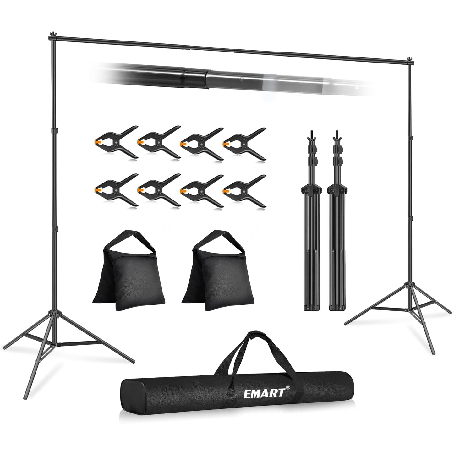 EMART Backdrop Stand 10x7ft(WxH) Photo Studio Adjustable Background Stand Support kit with 2