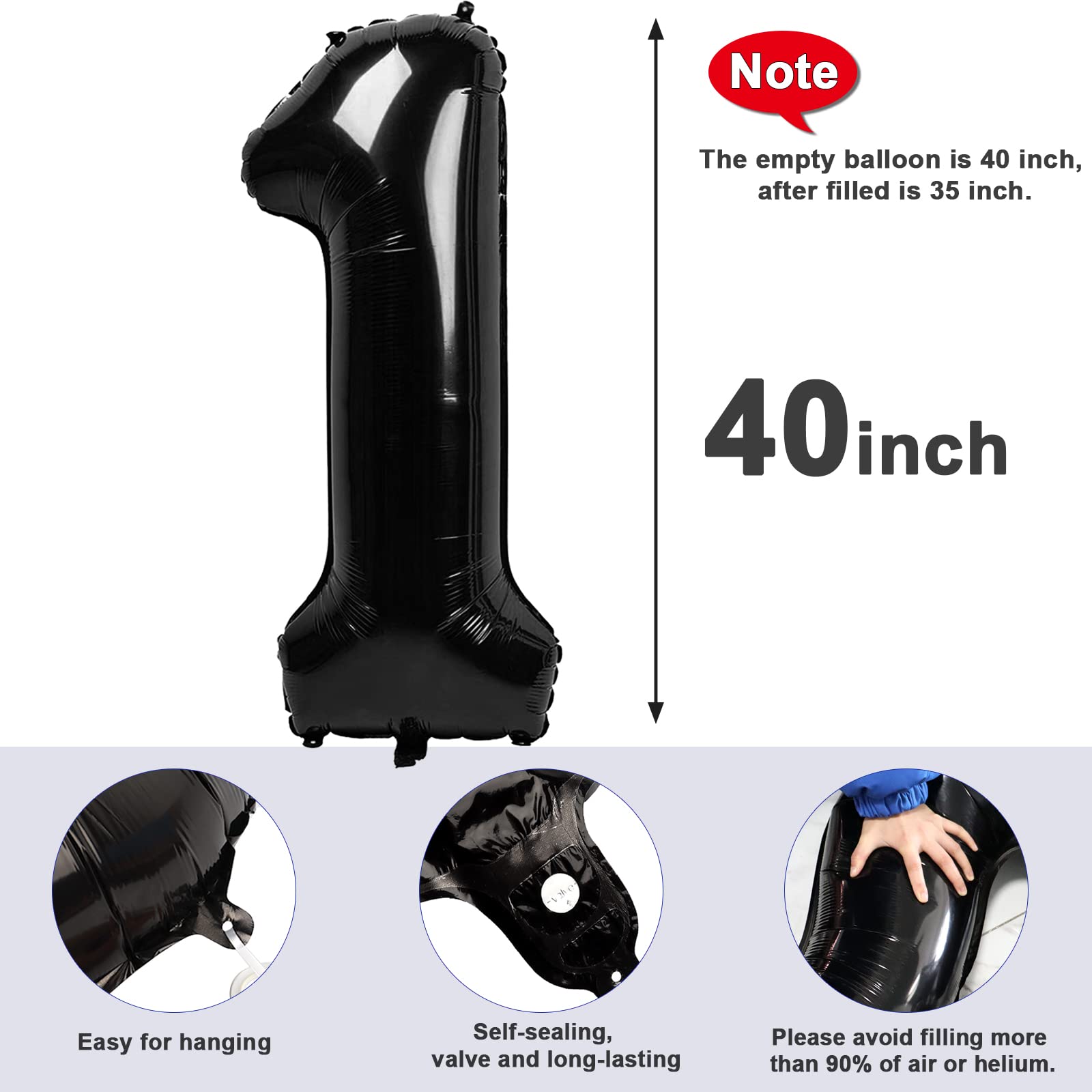 Number Balloons 40 Inch Black 1 Balloon for Birthday Men Party Decorations