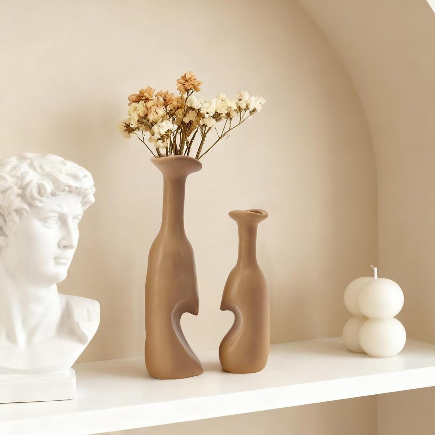 Heart Shaped Small Ceramic Vases Set of 2 Home Decor Boho Vase Modern Matte Flower Vase Minimalist Decorative Vase for Wedding Gift Dining Coffee Table Book Shelf Office Décor