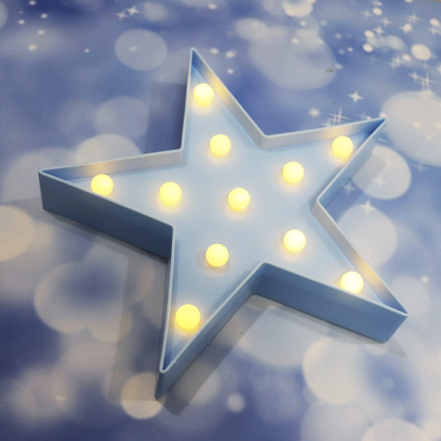 LED Marquee Star Sign Night Light, Battery Operated Star Shaped Desk Table Lamp for Kids, Baby, Child, Girl Gift, Nursery Room, Wall Decor - Blue
