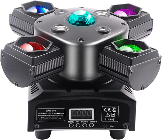 Professional DJ Lights 4-in-1 Moving Head with Red Green Laser & Golden Effects – DMX512/Sound-Activated Control, Auto Modes for Stage, Club, Party Lighting