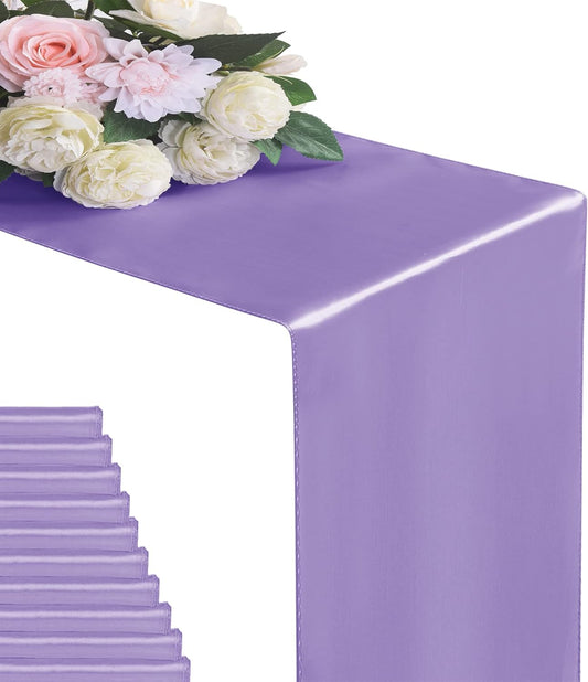 12Pack Table Runner 12 x 108 Inches Satin Silk Table Runner for Wedding, Birthday Party, Banquets, Graduations Decoration, fit Rectange and Round Table-Lavender