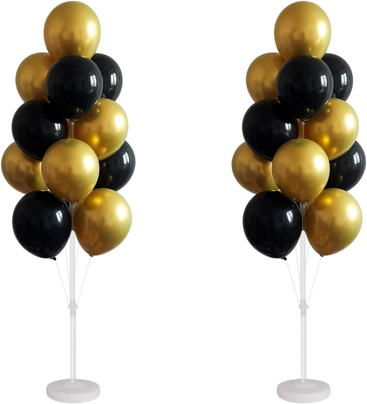 Balloon Column Kit for Floor- Balloon Stand kit set of 2, with Black&Gold Metallic Chrome balloon, Base&Pole,Tower Backdrop Decoration for Wedding, Baby Shower, Birthday Party, or Bachelorette