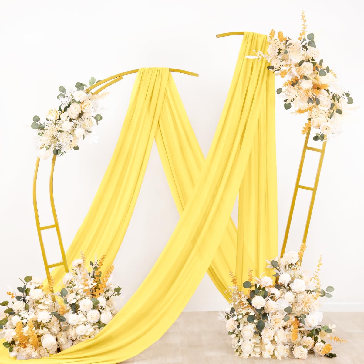 Socomi Wedding Arch Draping Fabric 3 Panels 29" x 19Ft Sheer Chiffon Curtain Drapes 6 Yards for Wedding Ceremony Birthday Party Decoration Yellow Gold