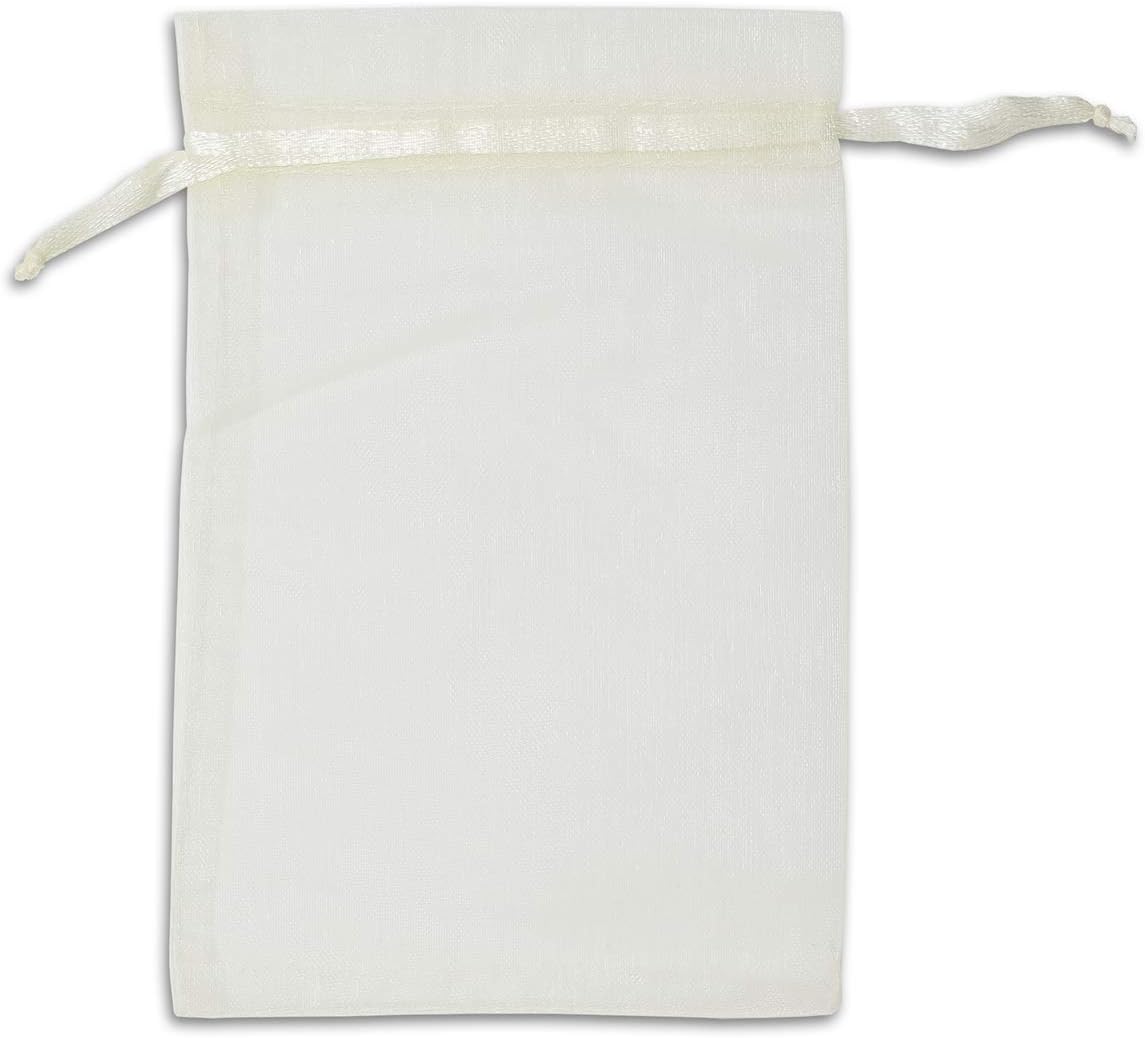 TheDisplayGuys 48-Pack 6x8 Cream/Beige Sheer Organza Gift Bags with Drawstring, Jewelry Candy Treat Wedding Party Favors Mesh Pouch