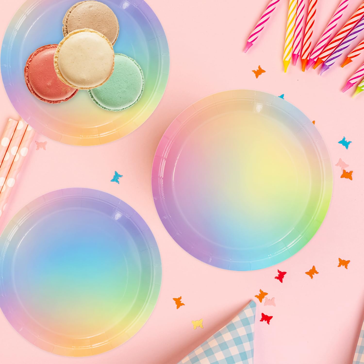 169 PCS Rainbow Party Decorations Disposable Paper Plates, Napkins, Cups, Cutlery, Tablecloth