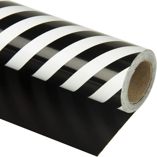 WRAPAHOLIC Reversible Wrapping Paper - Mini Roll - 17 Inch x 33 Feet - Black and Stripes Design for Christmas, Birthday, Holiday, Wedding, Baby Shower