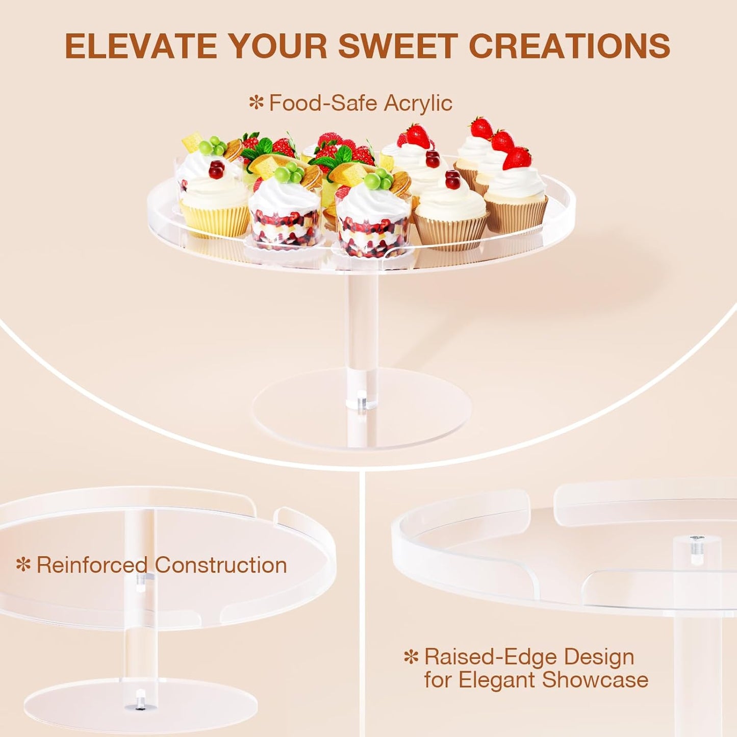 Acrylic Cupcake Stand, Clear Dessert Dessert Table Display Set, Cupcake Tower Holder Display with Base for Wedding, Party, Baby Shower, 3 Set Round, Transparent
