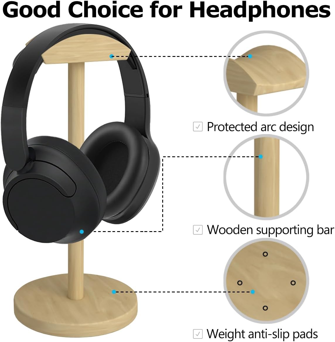 Universal Headphone for Desk Hanger Holder Organizer Keeper Racks Storage Mount Gaming Headset Stand Premium Functional Craftmanship Headset Stand (Wooden)
