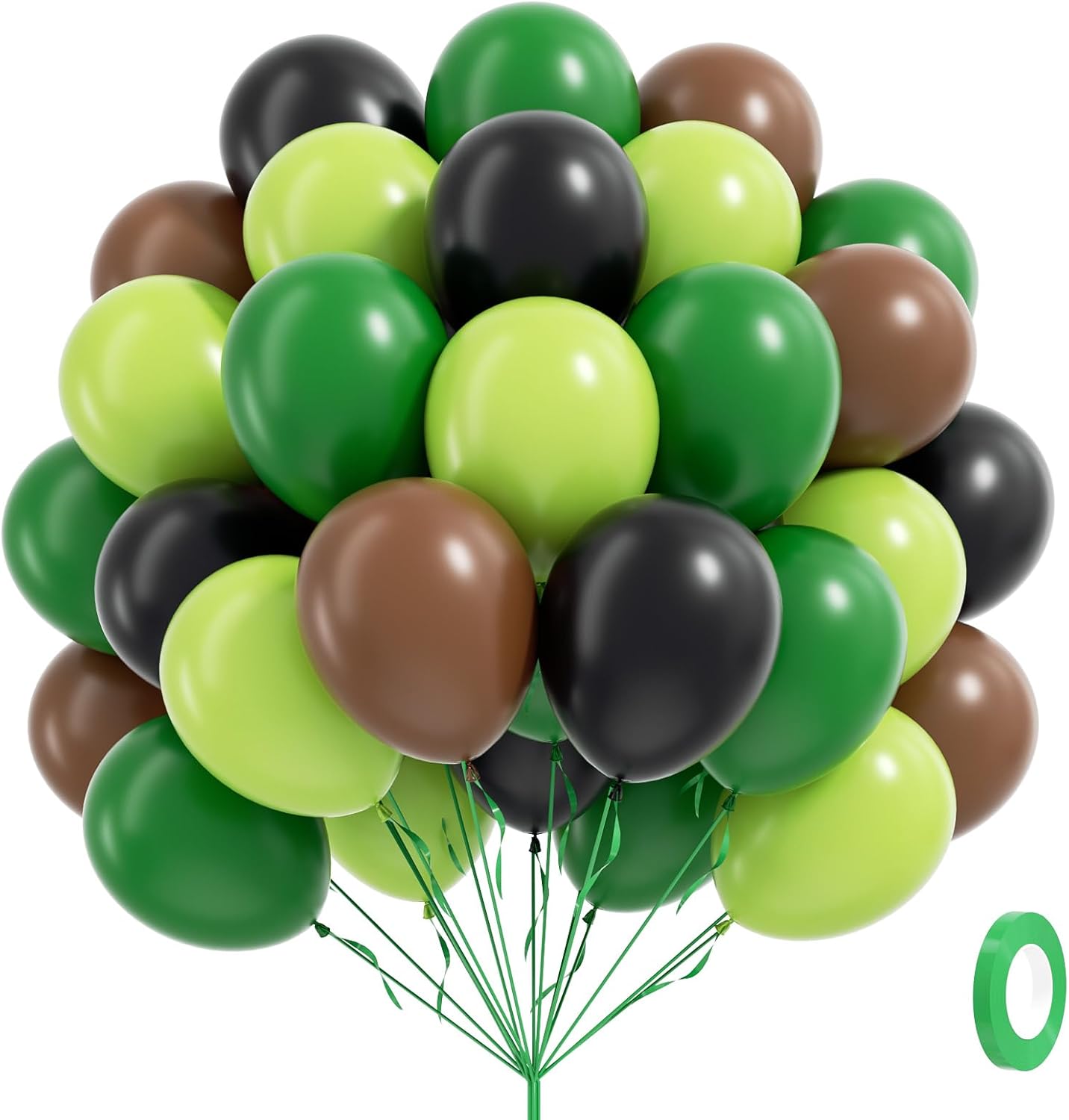 60pcs Green and Brown Balloons 12inch with Brown Black Dark Lime Green Balloons for Jungle Video Game Theme Baby Shower Birthday Party Decorations