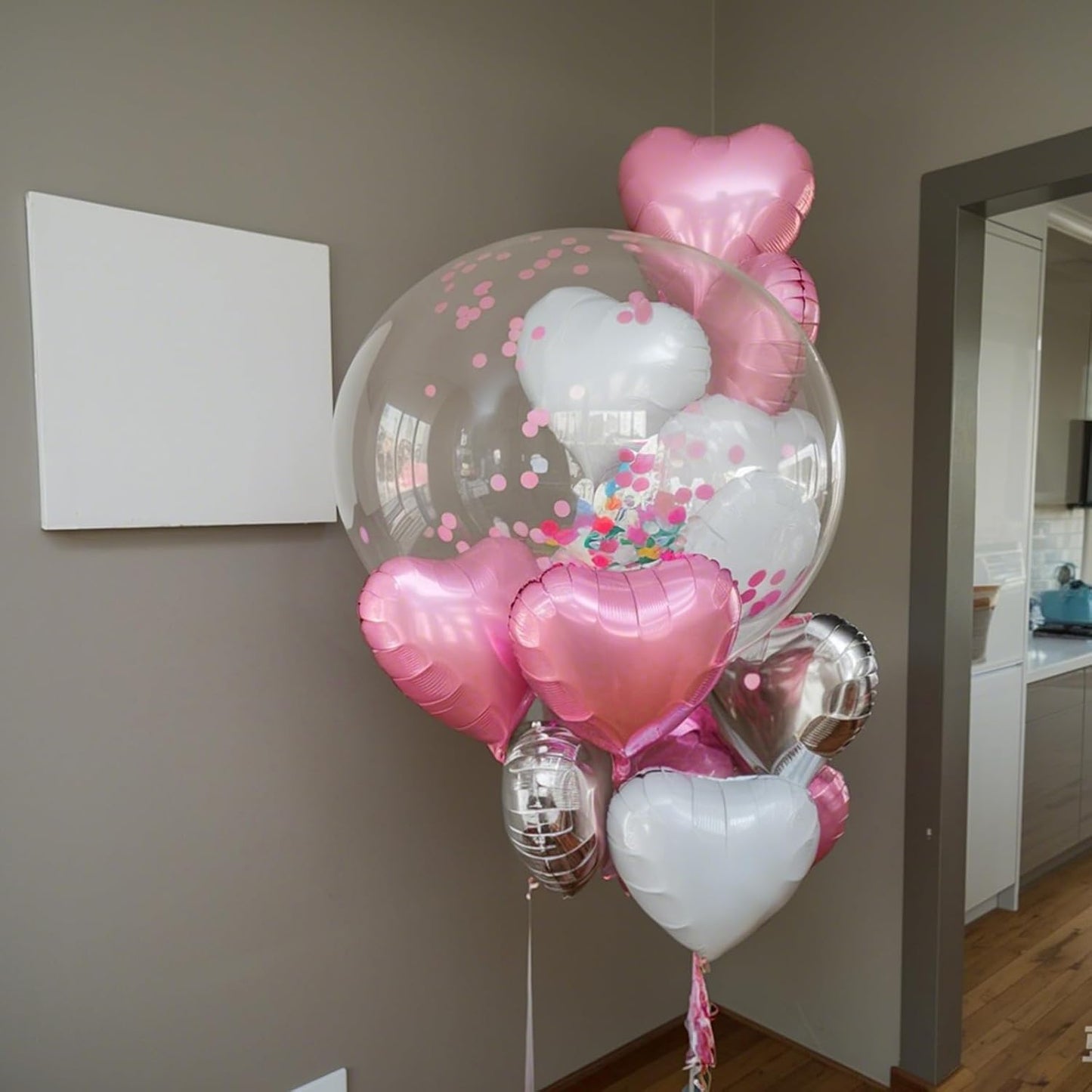 Pink Silver Heart Balloons, 18 Inch Pearl Pink and Silver Heart Shape Balloons, 12PCS Helium Love Foil Balloon for Birthday Baby Shower Engagement Wedding Party Decorations