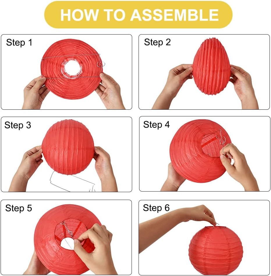 BEISHIDA 8-Inch Yellow Round Paper Lanterns Decorative Hanging Asia Chinese Japanese Paper Lanterns Lamp for Birthday Halloween Wedding Baby Bridal Shower Fall Home Decor Party Decoration（6 Packs）