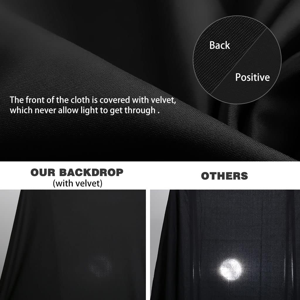 10X20ft Black Photo Backdrops for Photography, LCUIRC Two Rod Pocket Backdrops Curtain for Parties, Polyester Fabric Background with 4 Clamps for Product Protrait Photoshoot or Parties Decoration