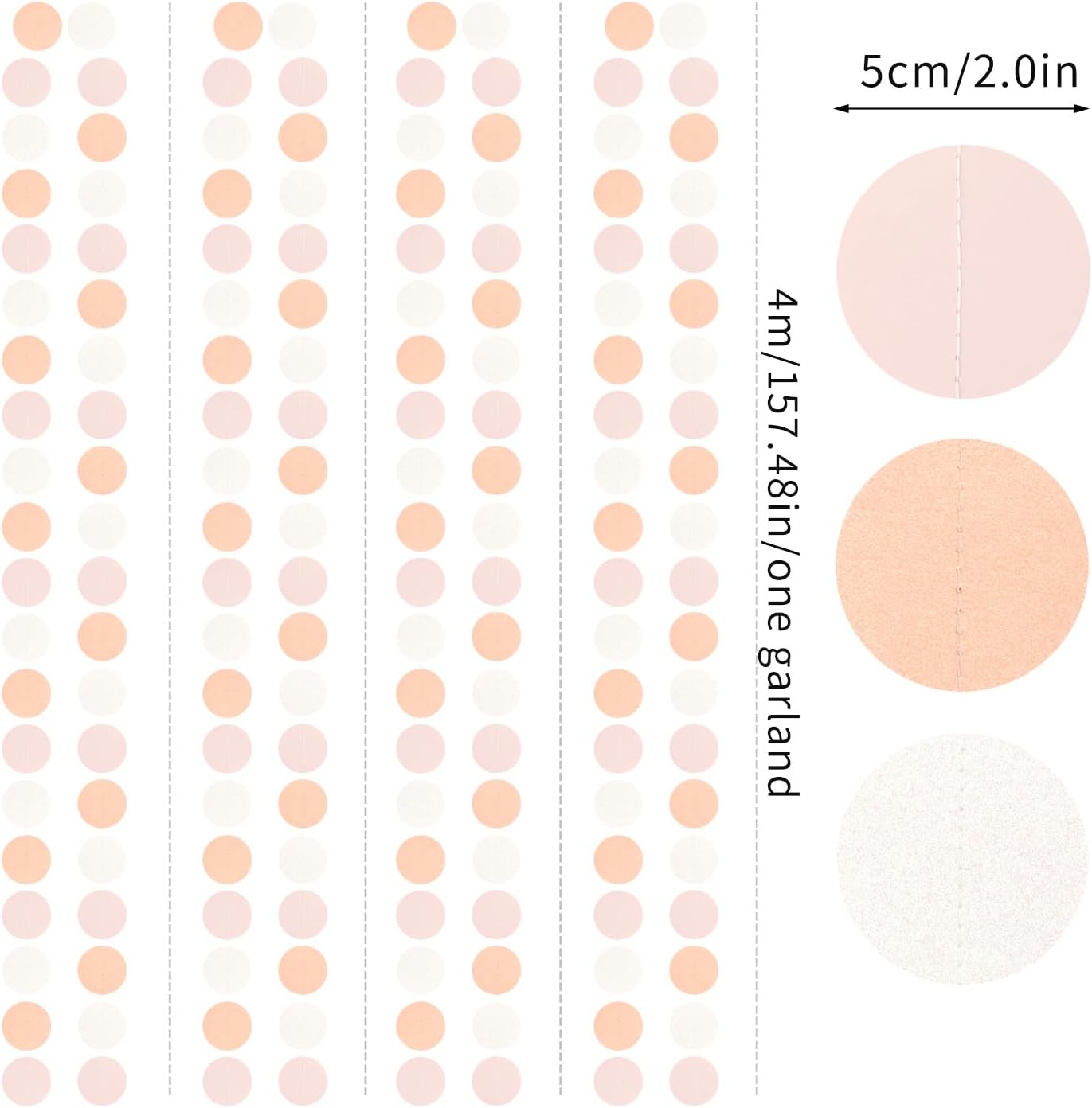 Peach-Pink White Party-Decorations Paper Garland - 52ft Princess Birthday Streamers Banner,Boho Bridal Baby Shower Bachelorette Wedding Hanging Supplies Decor Hugfond