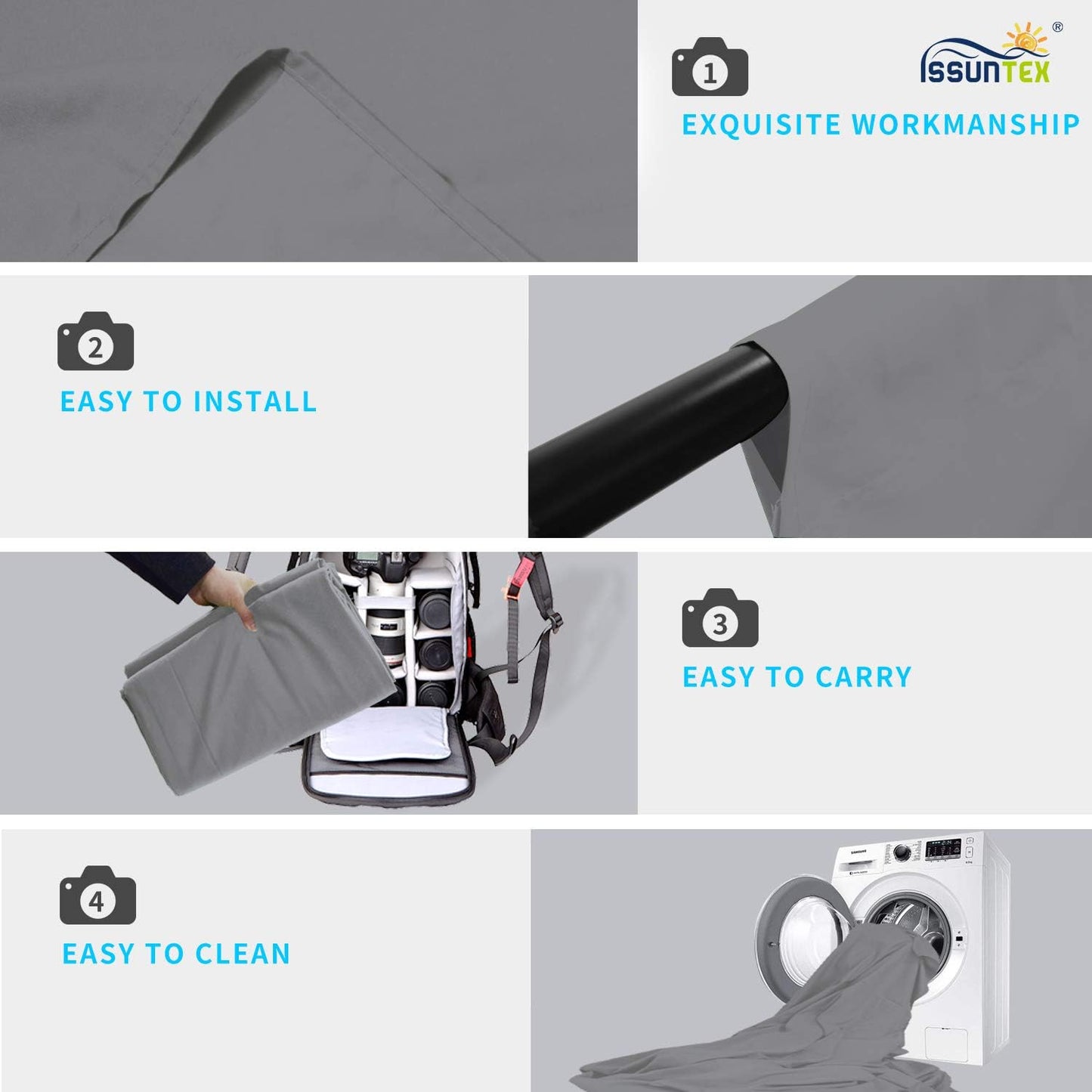 ISSUNTEX 10X12 ft Background Muslin Backdrop, Photo Studio, Collapsible High Density Screen for Video Photography and Television-Gray