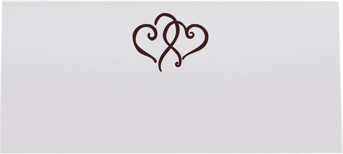 Linked Hearts Place Cards, Chocolate (Choose Color), Set of 25, Pre-cut and Scored - Wedding, Party, Dinner, and Special Events - Made in the USA