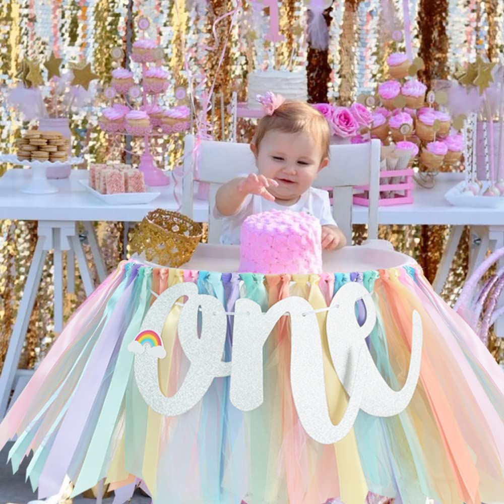 BEISHIDA 1st Birthday High Chair Banner Garland - Pastel Rainbow Baby Shower Decorations,Rainbow