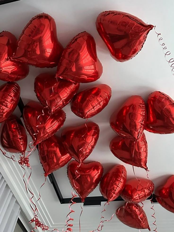 Red Heart Balloons, 18 Inch Red Heart Foil Shape Balloon, 12PCS Large Love Foil Helium Romantic Balloons for Birthday Baby Shower Marriage Wedding Bridal Engagement Anniversary Party Decoration