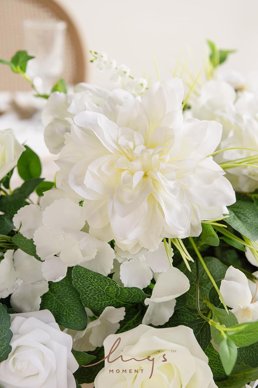 Ling's moment 9FT Flower Garland for Backdrop Decorations - Wedding Arch Flowers, Eucalyptus & Rose, Artificial Floral Garland for Mantle - Sweetheart Table Decor for Ceremony Reception, Lily White