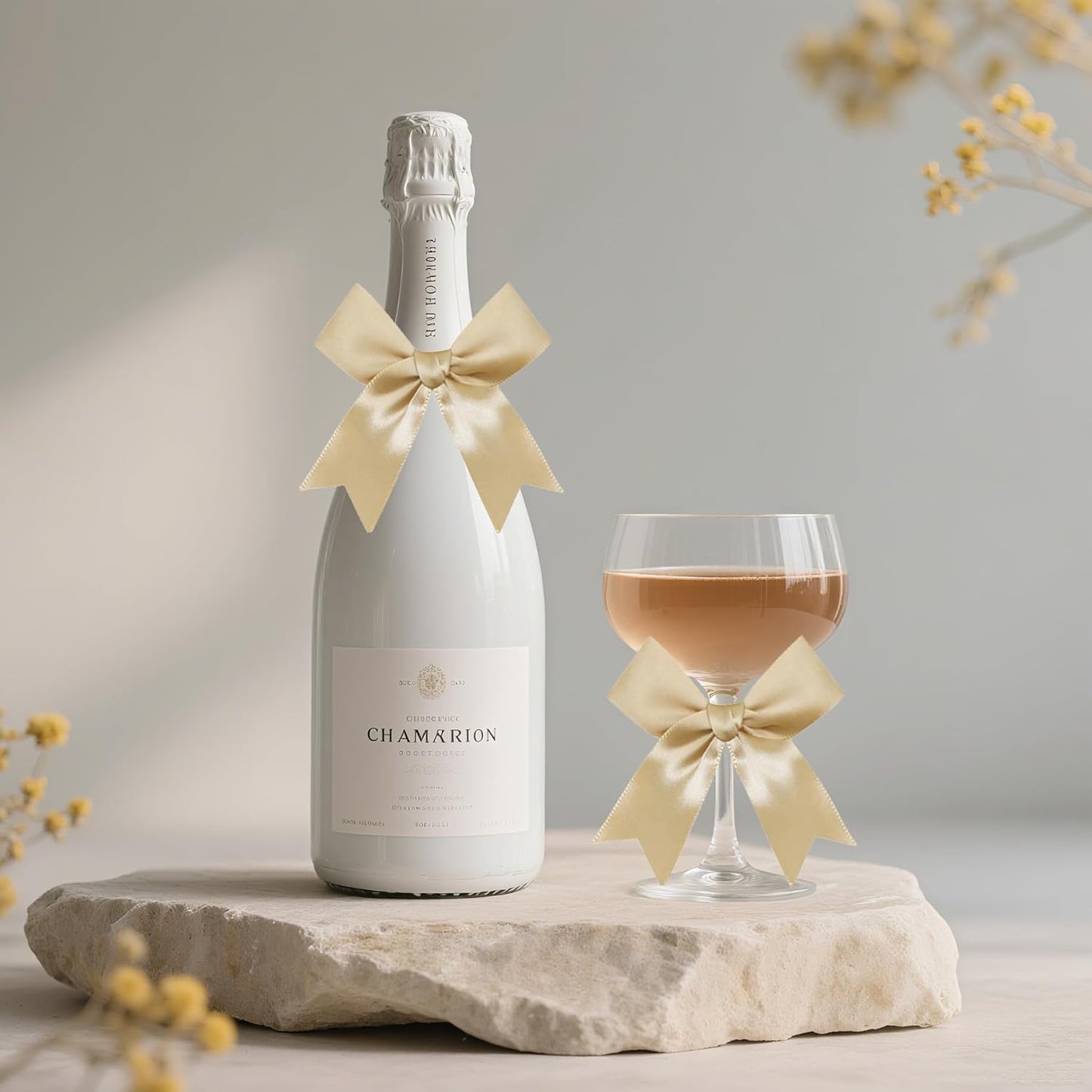 50 PCS Twist Tie Bows Satin Ribbon Bows 3.3 Inch Gift Wrap Bows Craft Bows for Gift Wrapping, Party Decorations Gifts Bag DIY Treat Bags Wedding Decor Baby Shower Christmas (Golden)