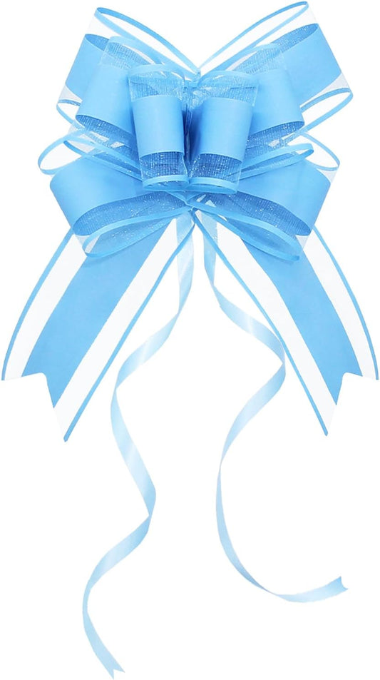 WEWILUCK Gift Wrap Bows Big, Blue Bow for Gift Baskets, Flower Bouquet, Paper, Pull Bows for Gift Wrapping, Gift Bag, Box, Baby Showers, Hanukkah(6 inches, 15PCS)