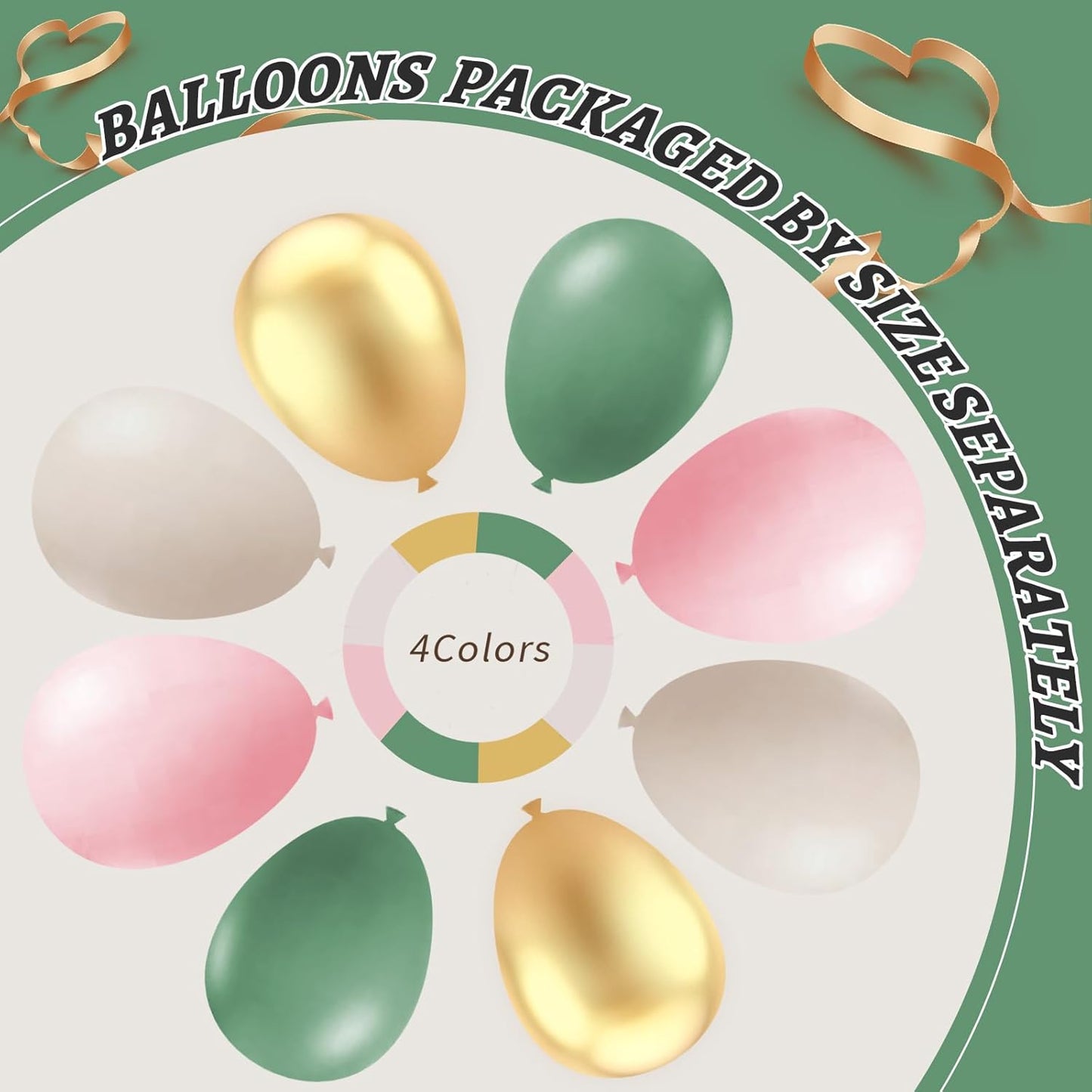 412Pcs Pink and Green Balloon Garland Arch Kit -Different Sizes 18 12 10 5inch Sage Green and Pink White Sand Gold Different Size Balloons for Girl Birthday Jungle Safari Woodland Party Decorations