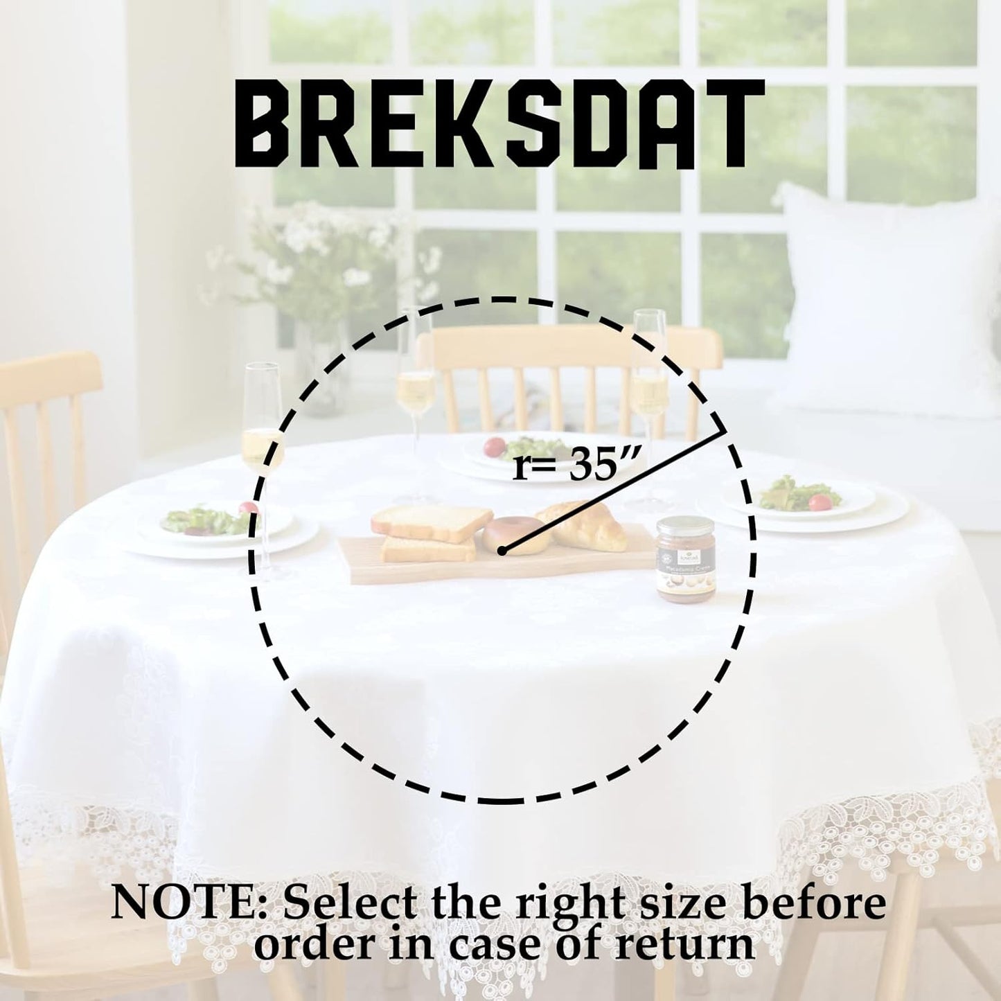 White lace Premium Round Farmhouse Table Runner Waterproof OilProof SpillProof AntiShrink Soft Wrinkle Resistant Decorative Fabric Table Cover Kitchen Dinning Party Wedding Banquet