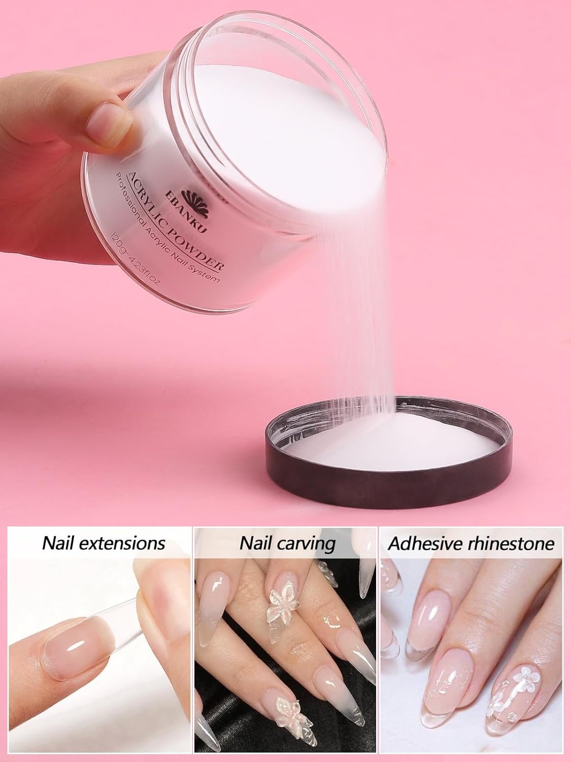 EBANKU Acrylic Nail Powder, 4.2oz Clear Powder for Nail Extensions & Sculpting, Colored Acrylic Nail Powders for French Nail Extension, Gifts for Women
