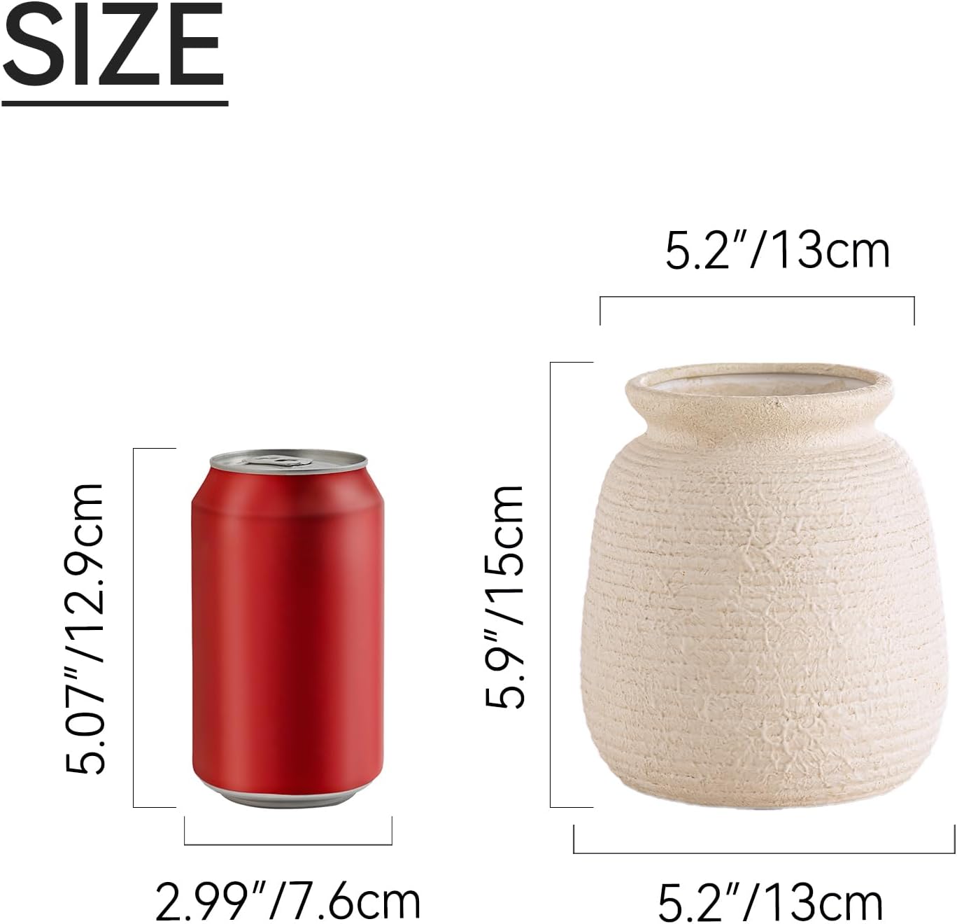 Ceramic Flower Vase, 6“ Small Rustic Farmhouse Vases Home Decor, Short Pottery Decorative Pampas Vase for Table Living Room Entryway Mantel Bookshelf Bedroom Bathroom Kitchen-White