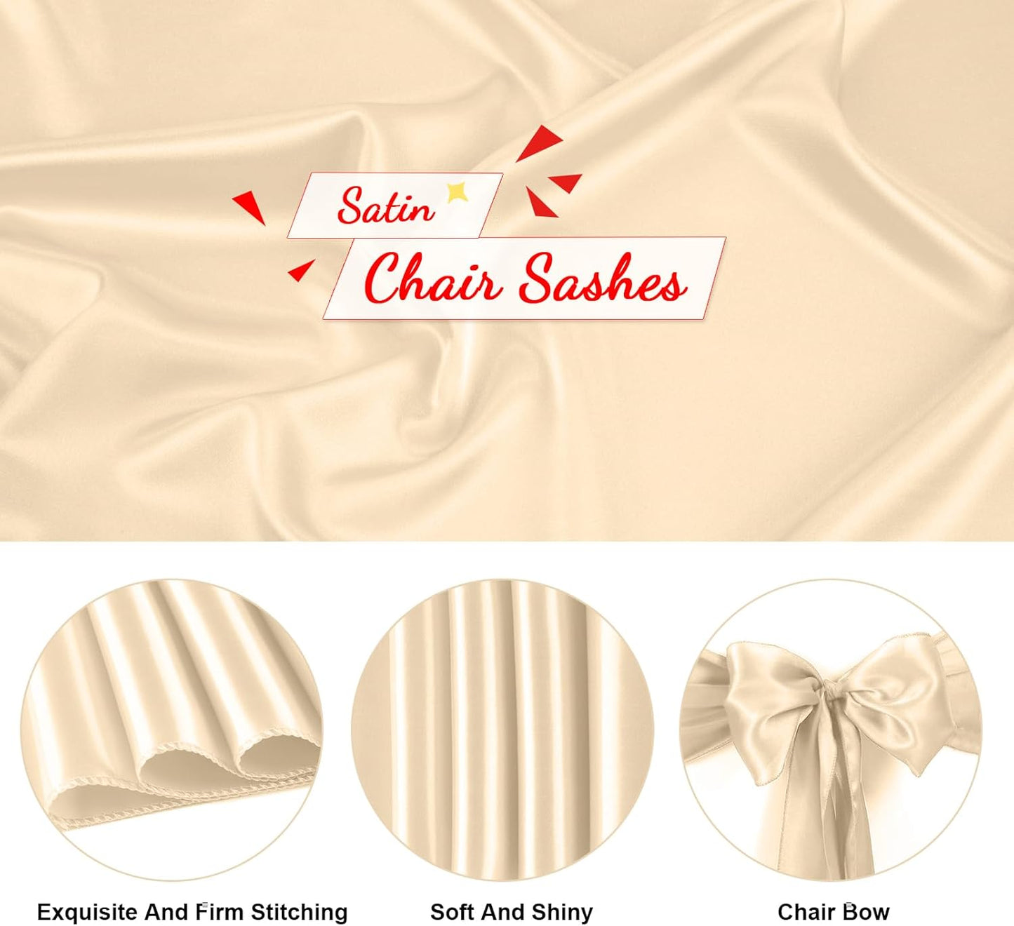 Satin Chair Sashes Bows Universal Chair Ribbon Ties Back Sash for Wedding Party Reception Events Banquets Hotel Event Chair Cover Decoration (7x108 inch) (100, Champagne)
