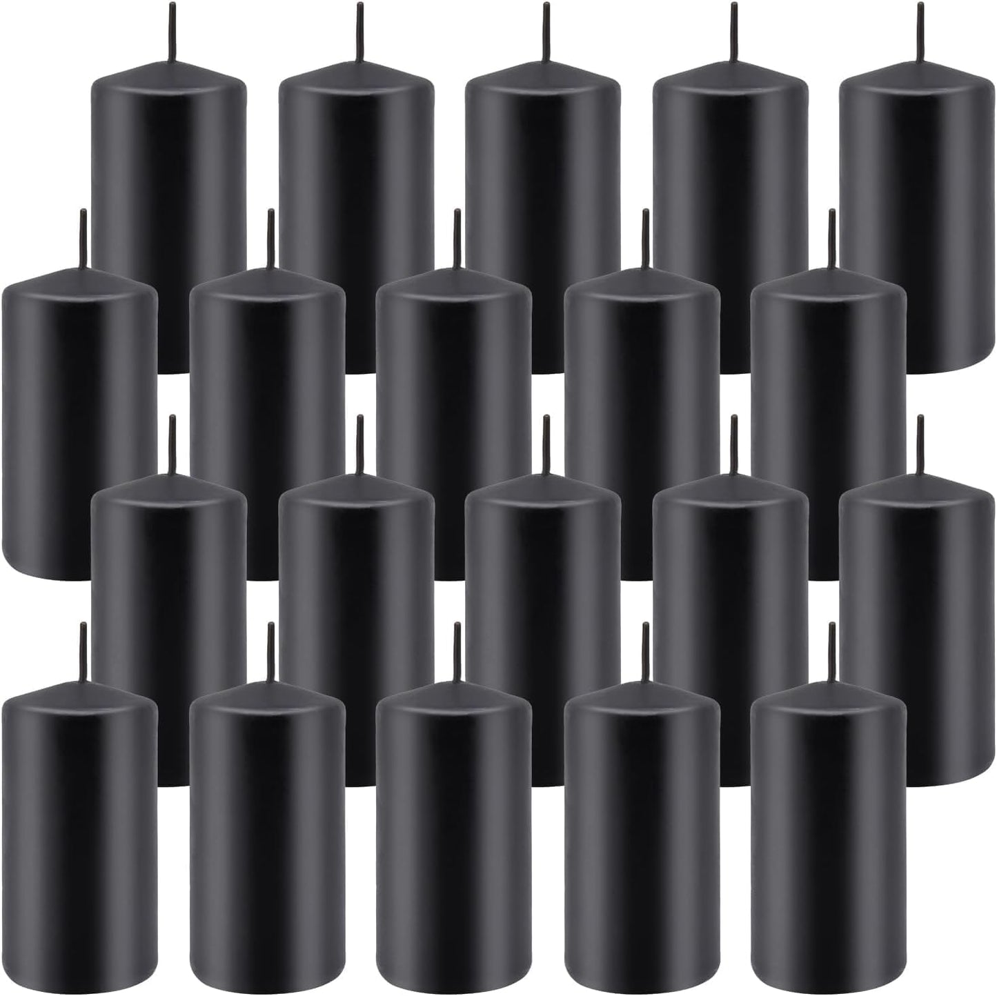 2"x4" High Black Pillar Candles, Set of 20 Unscented. Bulk Buy. Ideal for Halloween, Wedding, Emergency Lanterns, Household, Wedding and Home Décor Candlesticks