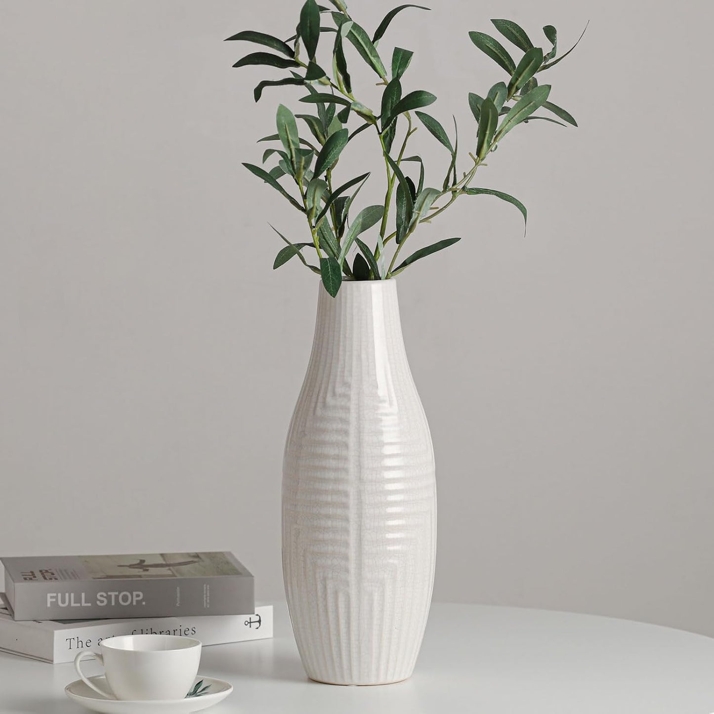 hjn hjn White Vase -Ceramic Vase for Home Decor, Modern Decor Vases for Living Room/Bookshelf/Mantel/Home Decor Accents -13.8" H