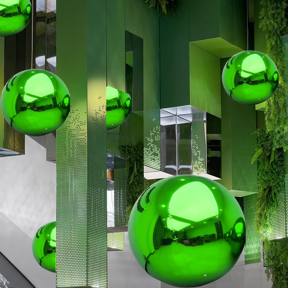 Inflatable Mirror Ball Set - Airtight PVC Spheres for Parties, Weddings, and Events. Perfect for Decoration, Hanging, and Displays. Includes Electric Pump (Green, 24in-2pk_32in_39in_47in_71in)