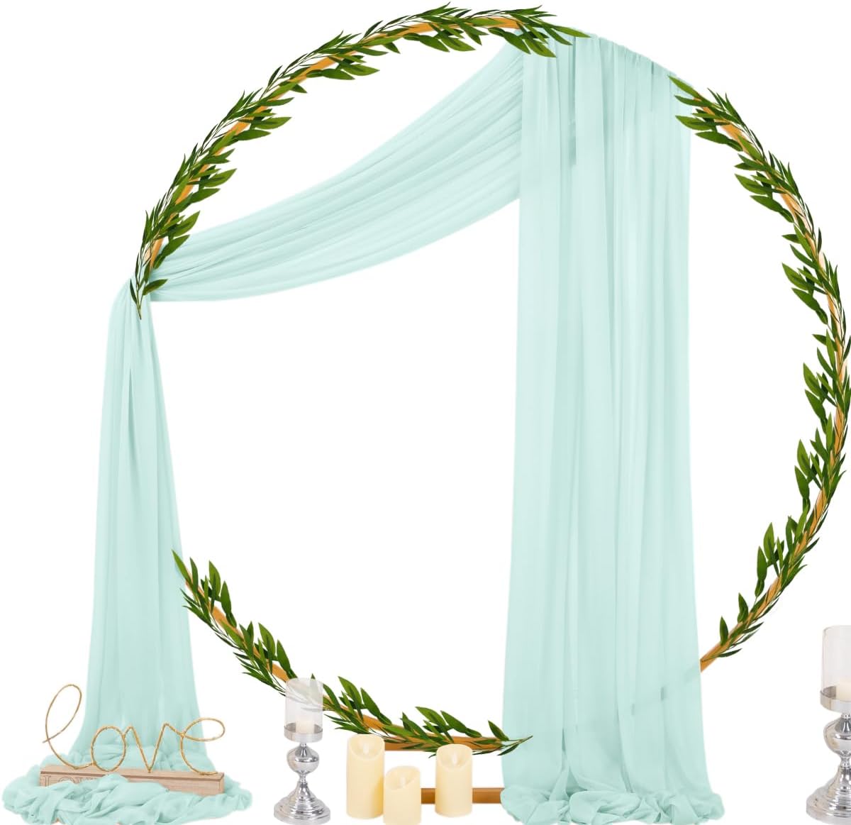 Socomi Wedding Arch Draping Fabric 29" x 20Ft 2 Panels Mint Green Sheer Outdoor Curtain Drapes Extra Long for Wedding Ceremony Birthday Party Decoration