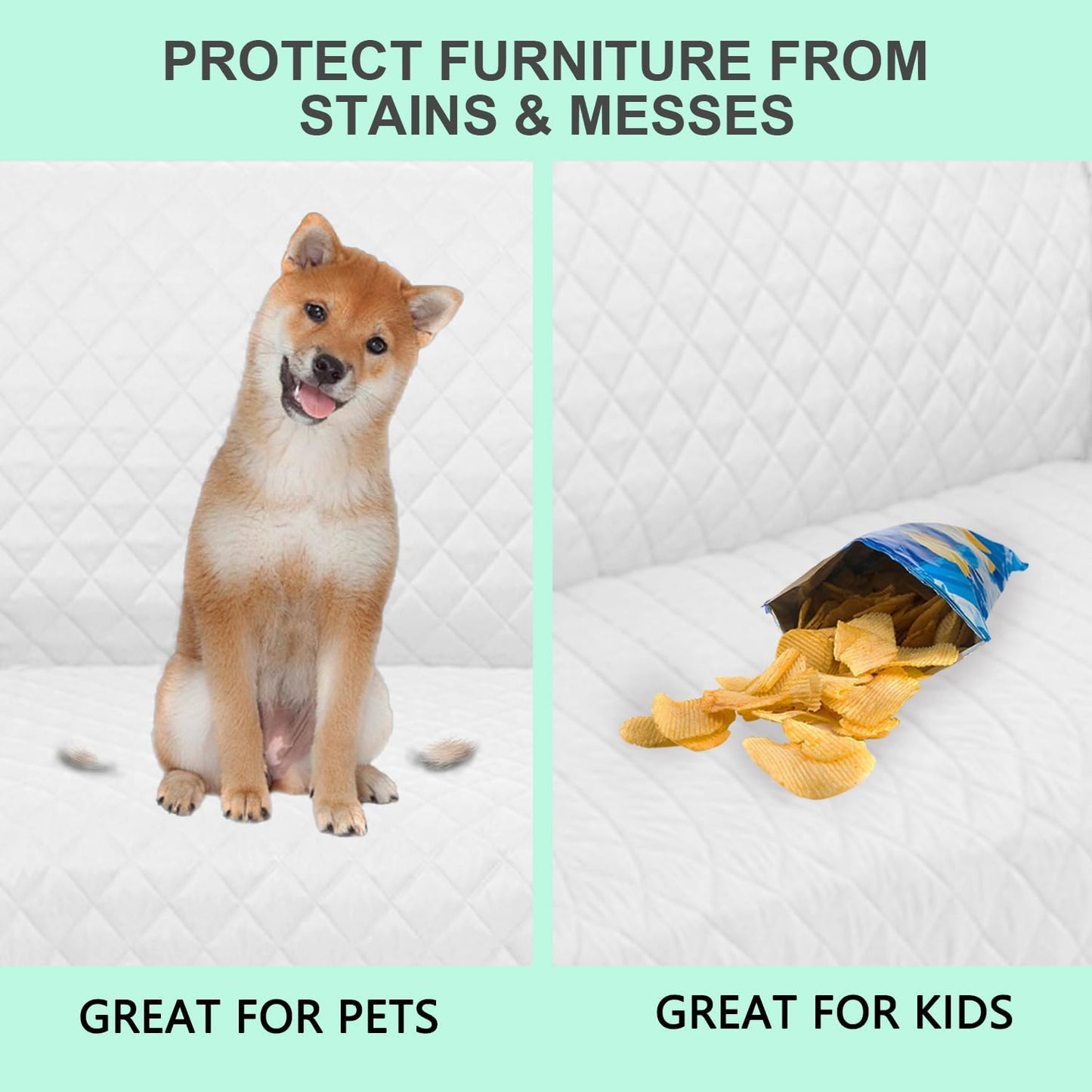 Reversible Sofa Covers Couch Cover Furniture Protector for Dogs Elastic Straps Water Resistant(Sofa,White/White)