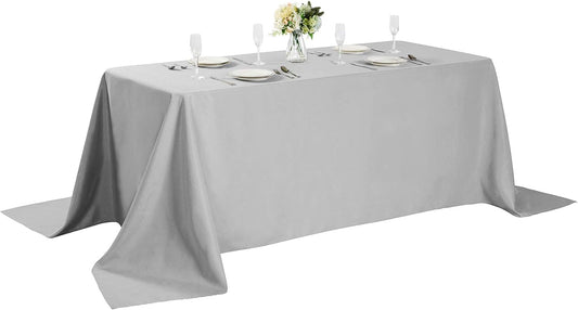 Rectangle Tablecloth 90x132 inch Washable Polyester Fabric Table Cloth for Wedding Party Dining Banquet Decoration（90x132, Silver）
