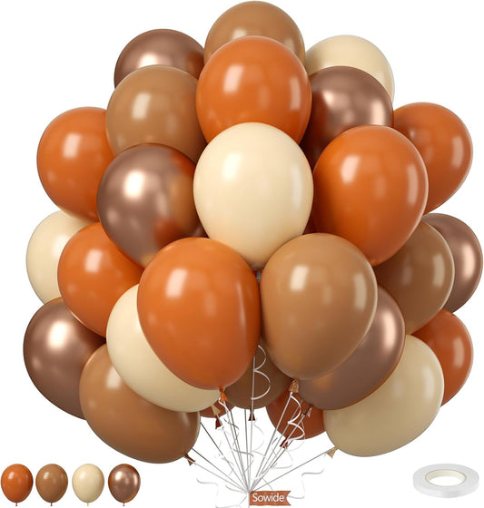 Burnt Orange Balloons, 50Pcs 12 Inches Nude Brown Metallic Champagne Fall Color Balloons for Autumn Fall Birthday Baby Shower Boho Wedding Bridal Shower Engagement Thanksgiving Party Decorations