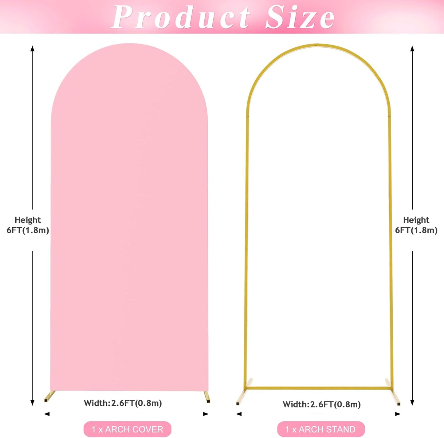 Wokceer 6 FT Wedding Arch Stand and Arch CoverMetal Arch Stand with Arch Stand Cover for Birthday Party Wedding Ceremony Bridal Baby Shower Event Decor