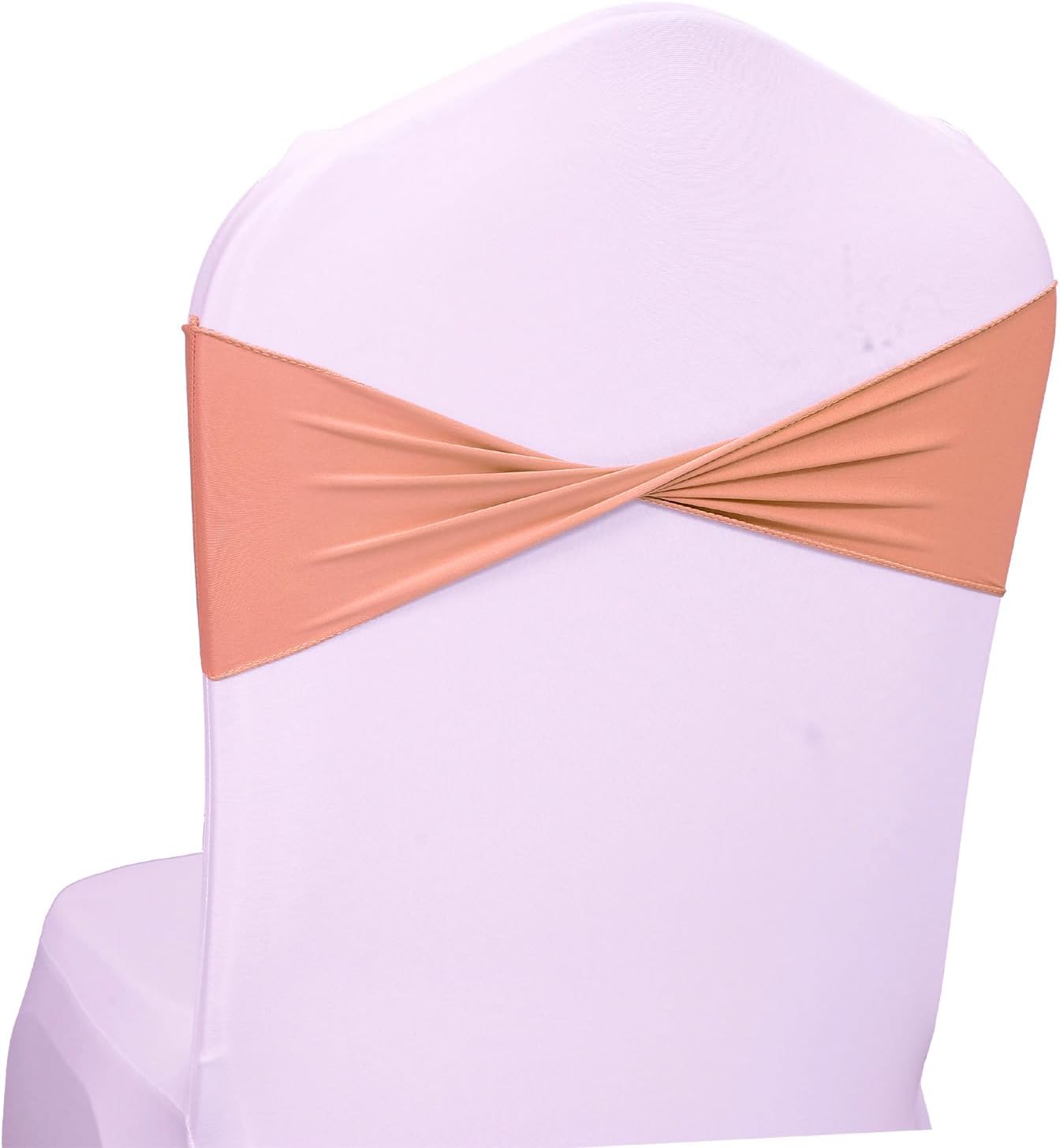 MDS Pack of 150 Spandex Chair Sashes Bows Elastic Stretch Dining Chair Bands Ties Without Slider Buckle Universal fits for Wedding Baby Shower Birthday Party Banquet Event Decoration - Coral Peach